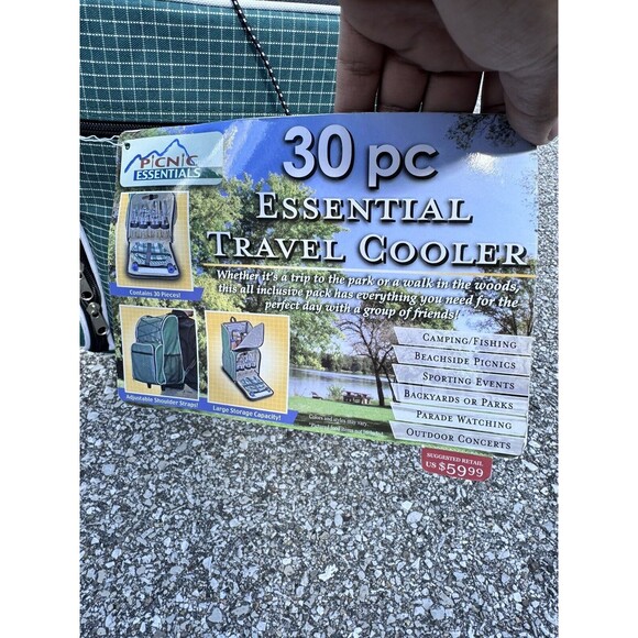 Picnic Essentials 30pc Essential Travel Backpack Plates Green Insulated Cooler - Picture 11 of 11